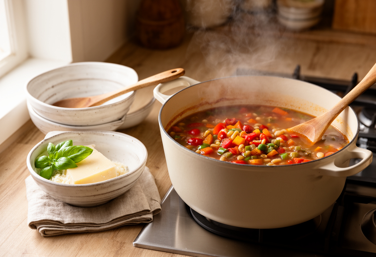 Gotowanie zupy minestrone krok po kroku w garnku