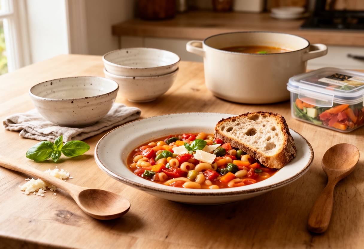 Podanie i przechowywanie zupy minestrone