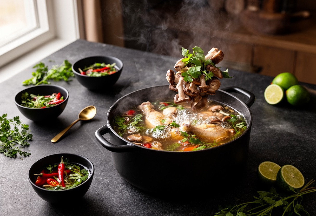 Gotowanie zupy tom yum krok po kroku w garnku